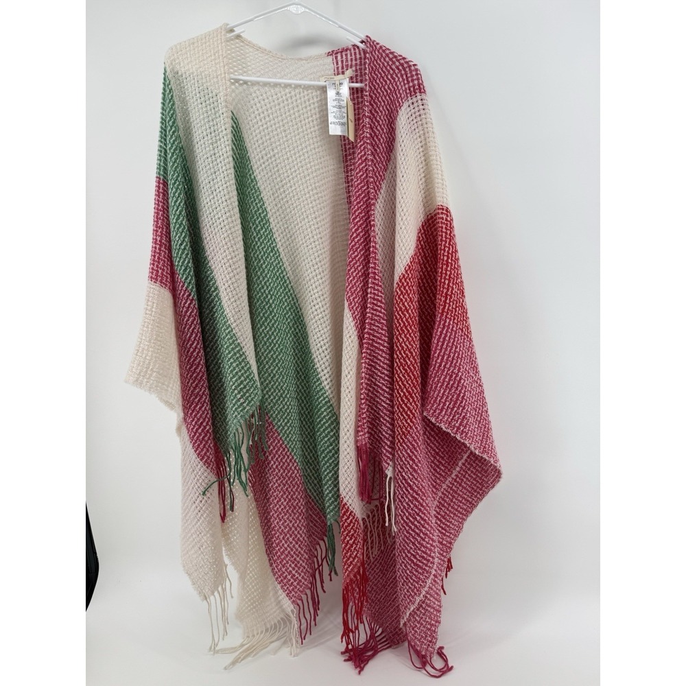 MAJE Striped Wool-Blend Poncho One‎ Size Fringe Boho Parisian NWT
